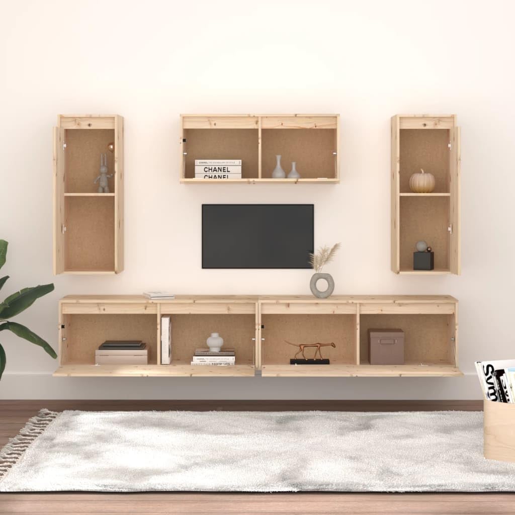 vidaXL 5X Solid Wood Pine TV Cabinets Indoor Living Room Bedroom Entertainment Centre Wall Shelf Hanging TV Unit Stand Storage HiFi Cabinet