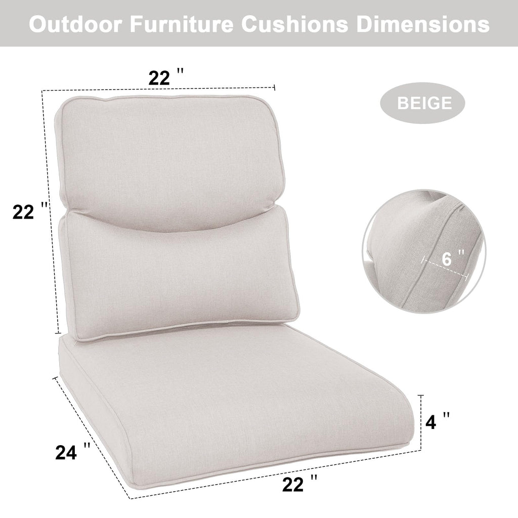 Belord Outdoor Cushions For Patio Furniture 22 X 24 Inch Patio Chair Cushions With Removable Cover, 1 Pair Of Cushions Including