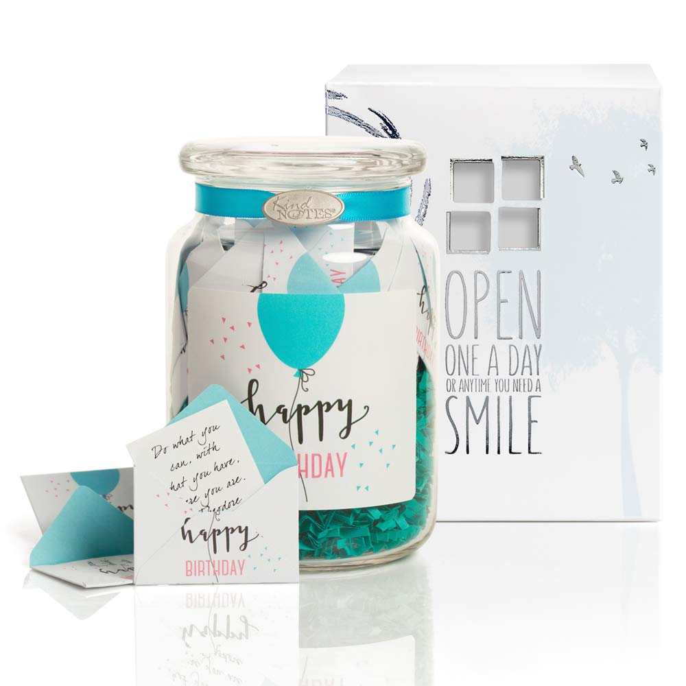 KindNotes Glass Keepsake Gift Jar with INSPIRATIONAL Messages - Birthday Balloon Simple Birthday