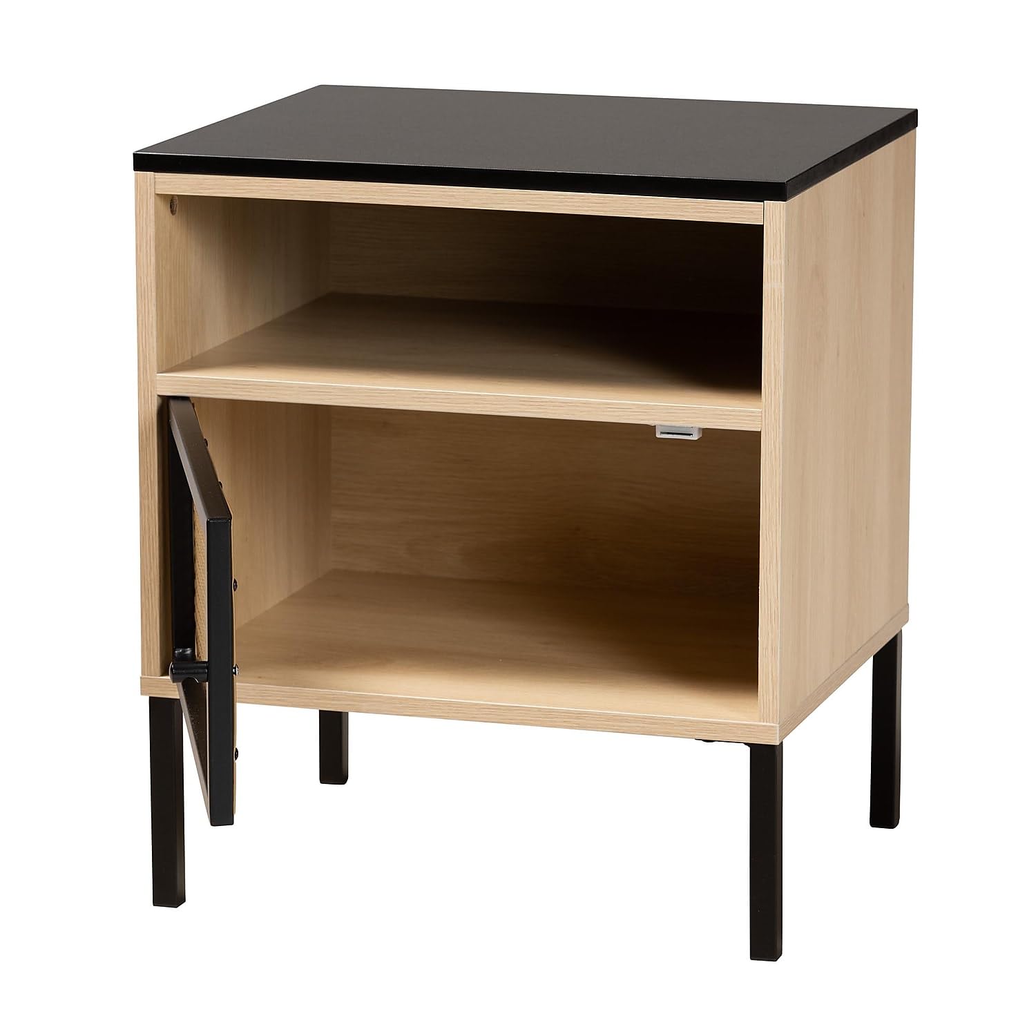 Baxton Studio Felton 18.9-inch W x 15.7-inch D End Table, 2 Shelves, Black/Gold/Light Brown (232-12950-HIT)