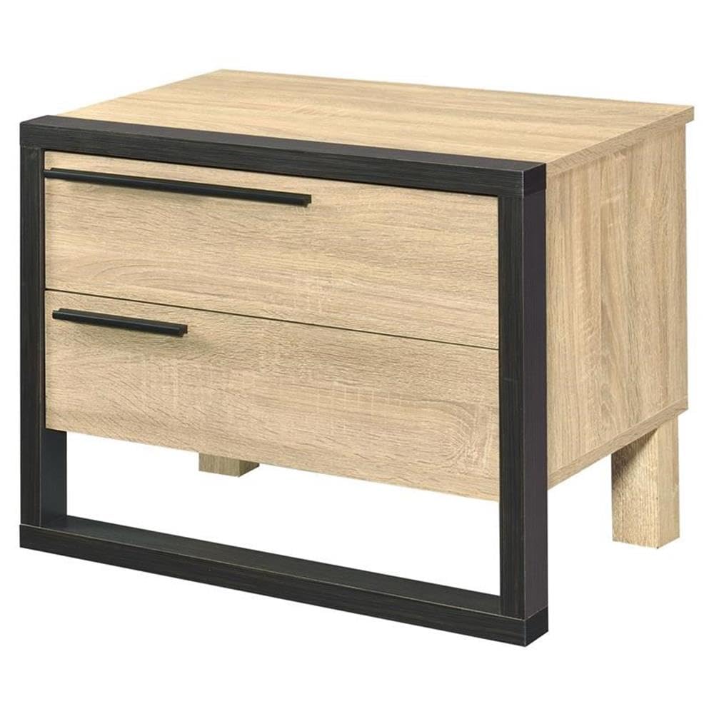 Acme Erasto Wooden Accent Table with 2 Storage Drawers in Oak and Black