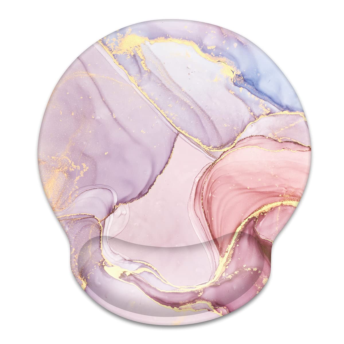 Waveyu Pink Golden Marble Mouse Pad With Wrist Support, Mouse Mat For Women Non-Slip Rubber Base Mousepad For Desk Laptop Gaming