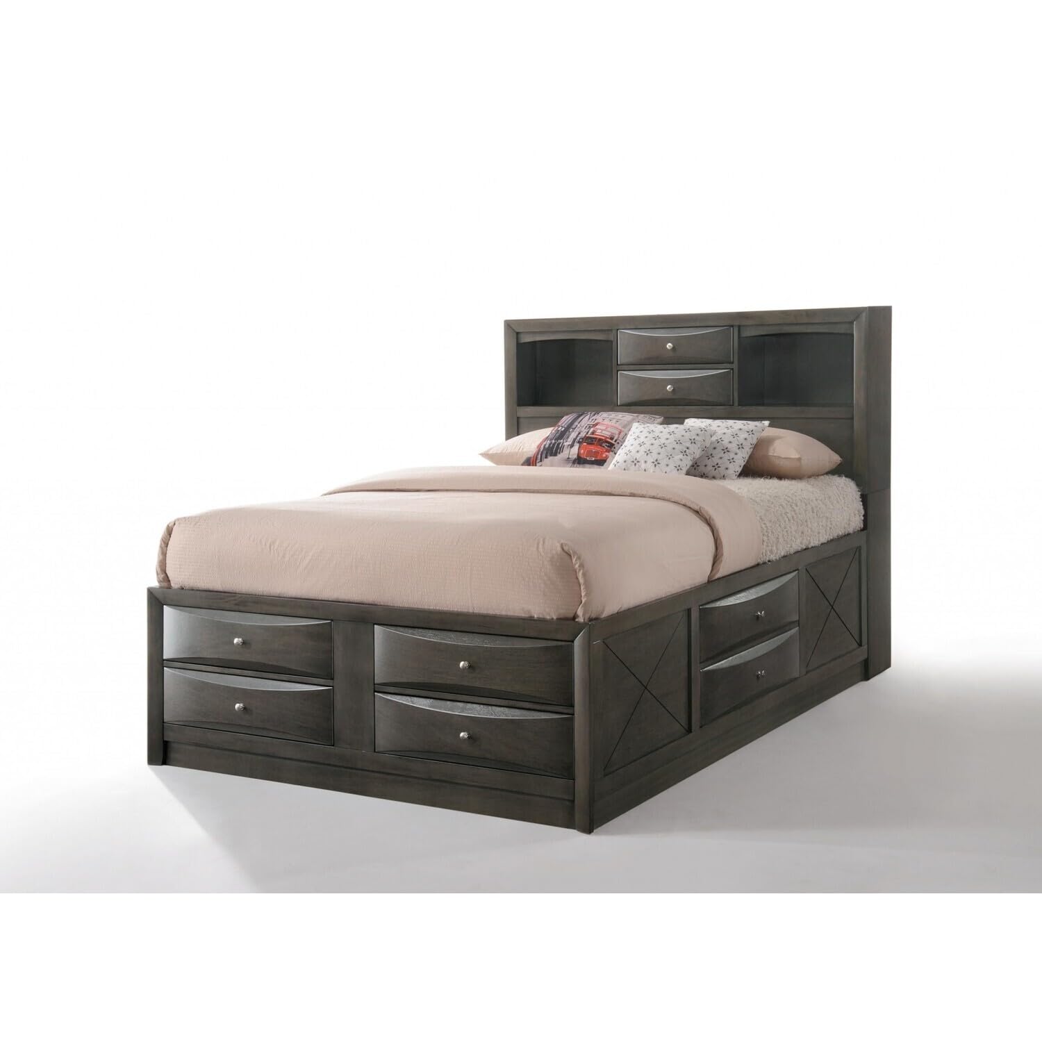 HomeRoots Furniture Queen Storage Bed in Gray Oak - Rubber Wood, Okume Veneer, MDF (318716)