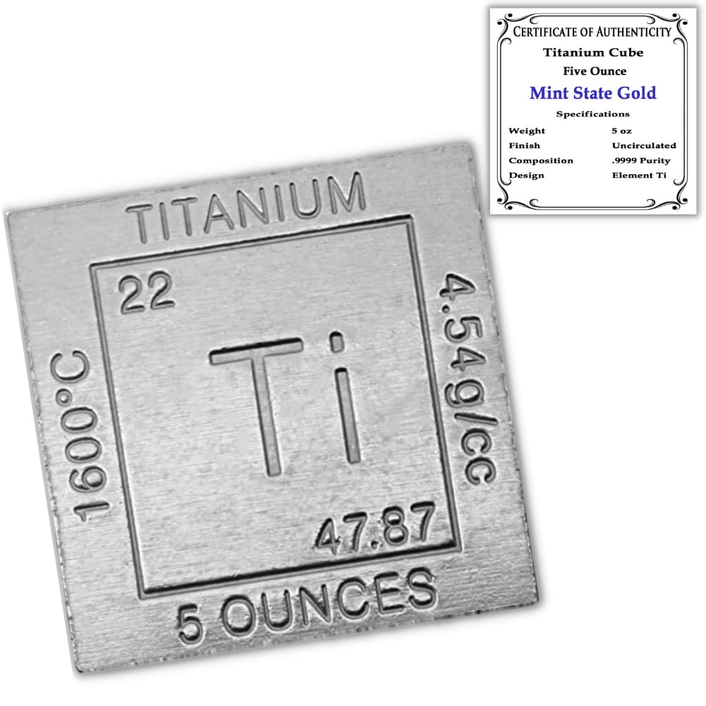 5 Oz Titanium Cube Paperweight 1.25' (32 Mm) | 99.99% Pure | Chemistry Design With Certificate Of Authenticity