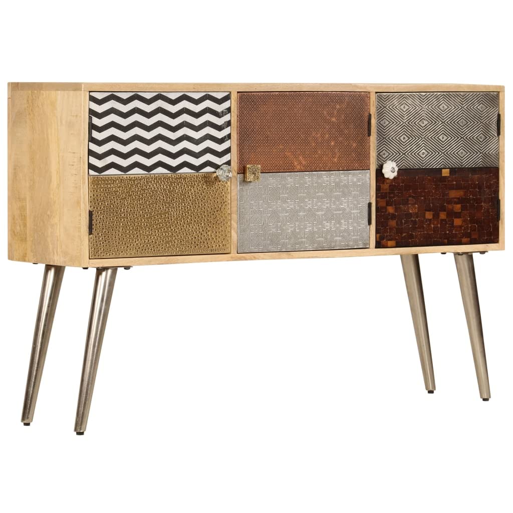 vidaXL Solid Mango Wood Sideboard - Unique-Patterned, Durable and Stable, Ample Storage with 3 Compartments, Ideal for Hallway or Living Room