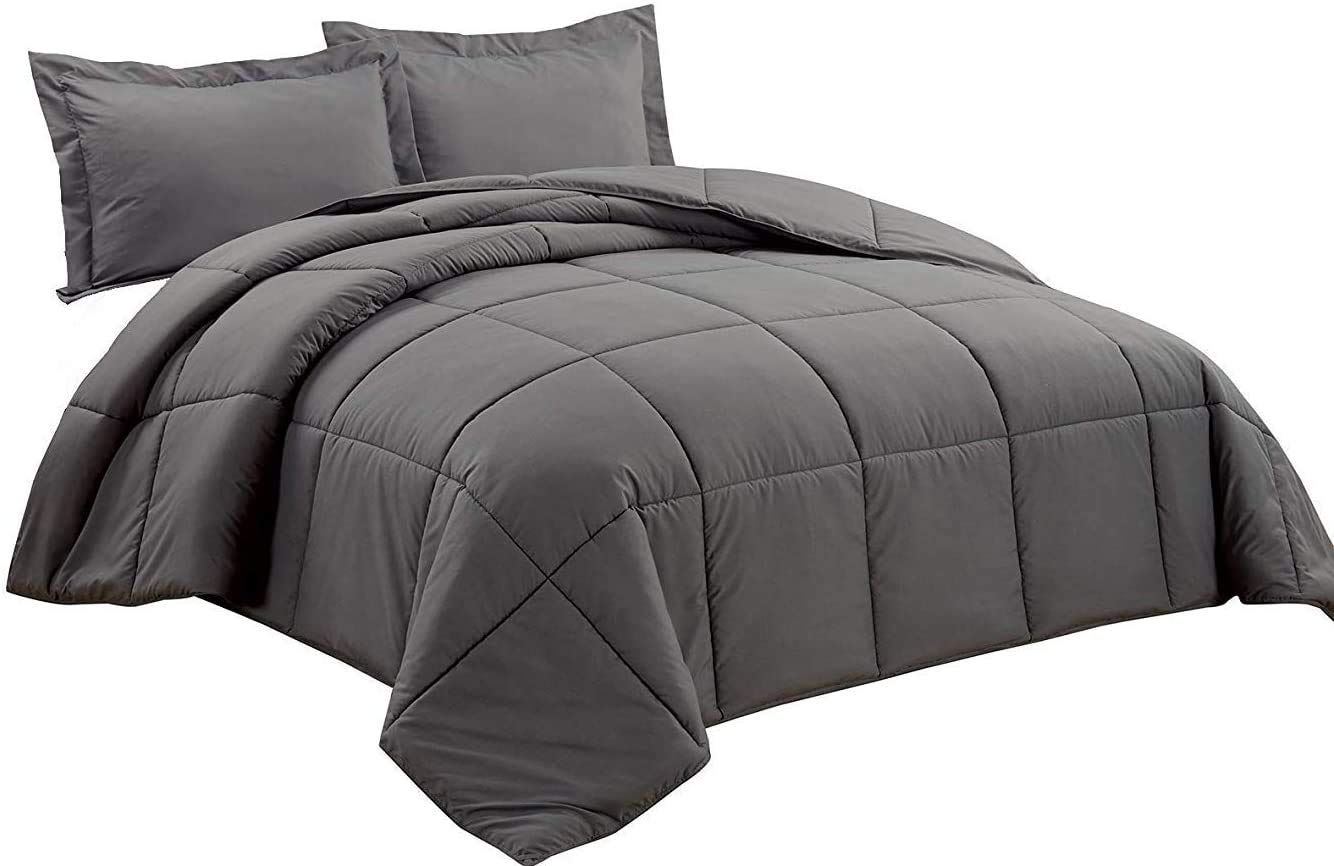 Chezmoi Collection 3-Piece Down Alternative Comforter Set (King, Gray)