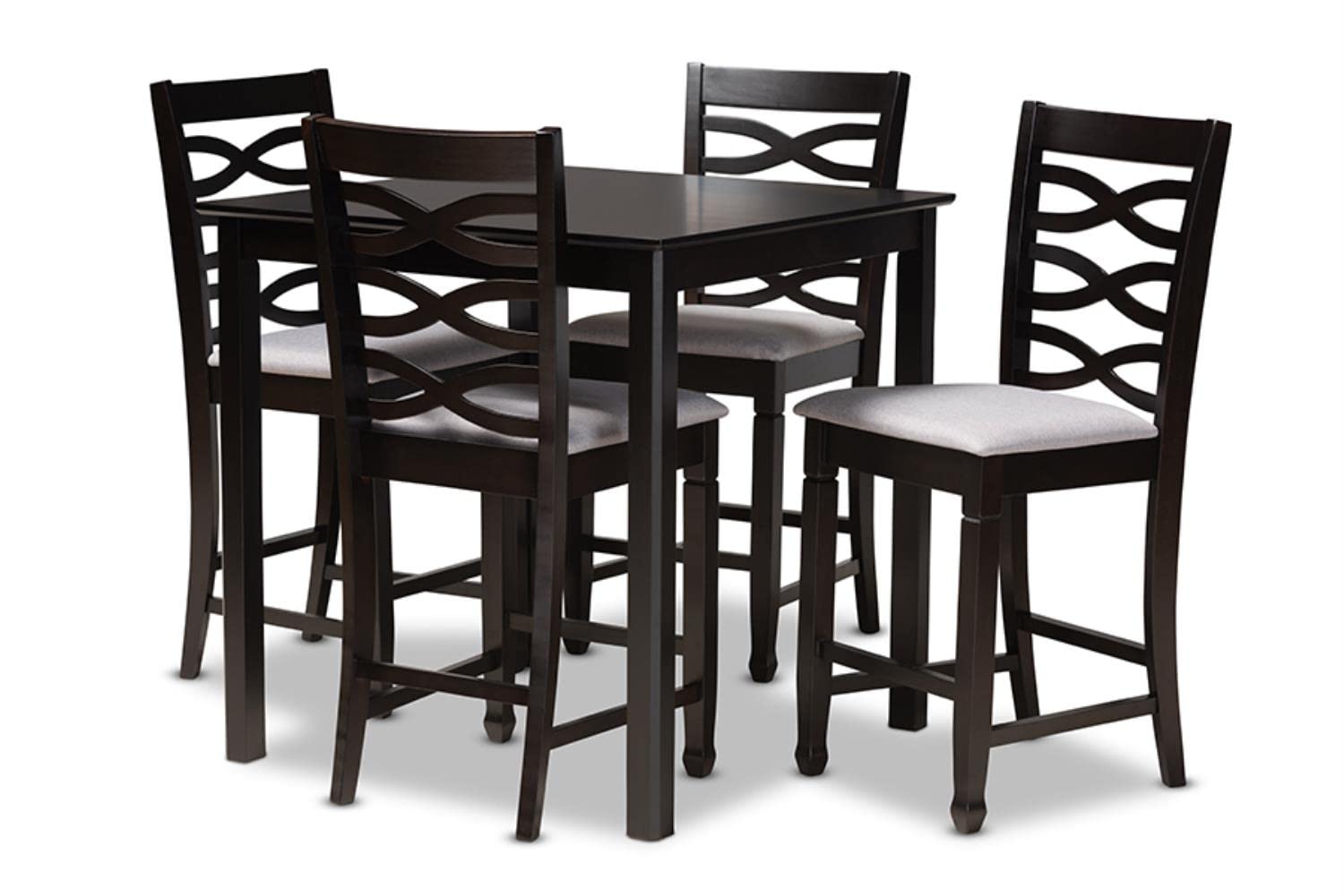 Baxton Studio Lanier Modern and Contemporary Gray Fabric Upholstered Espresso Brown Finished 5-Piece Wood Pub Set
