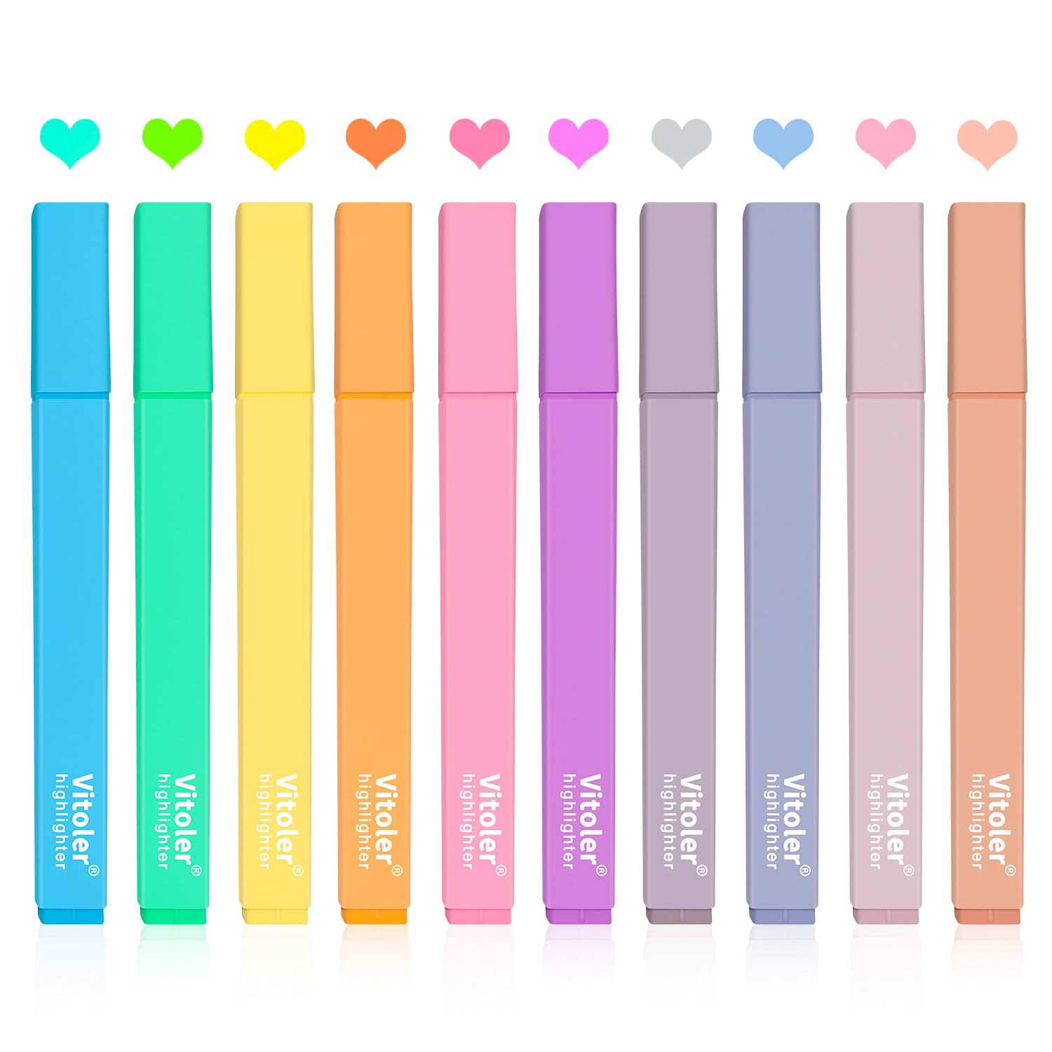 Vitoler 10Pcs Aesthetic Highlighters, Chisel Tip Marker Pen,Assorted Color Candy Highlighters,No Bleed Bible Highlighters,Cute P