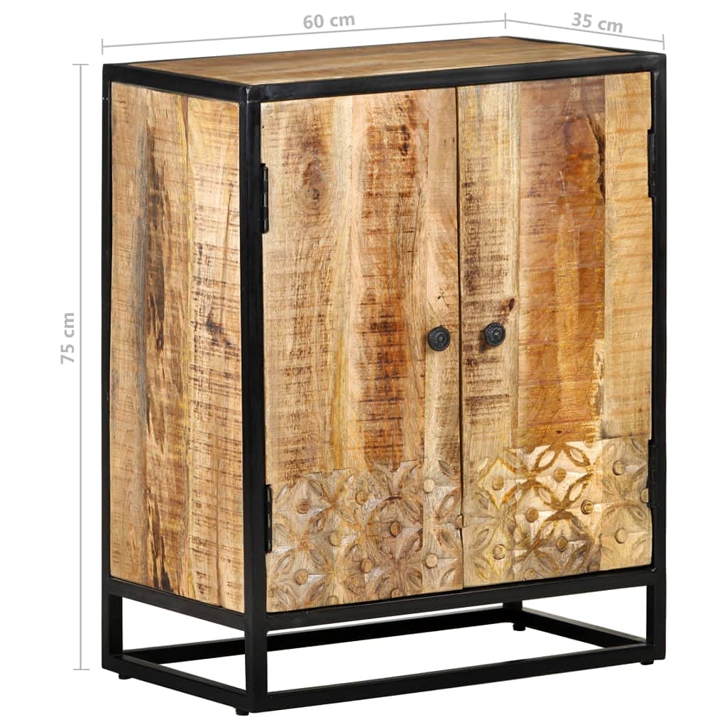 vidaXL Hand-Carved Wooden Sideboard - Solid Mango Wood with Natural Finish and Unique Charm - Ample Storage with 2 Doors