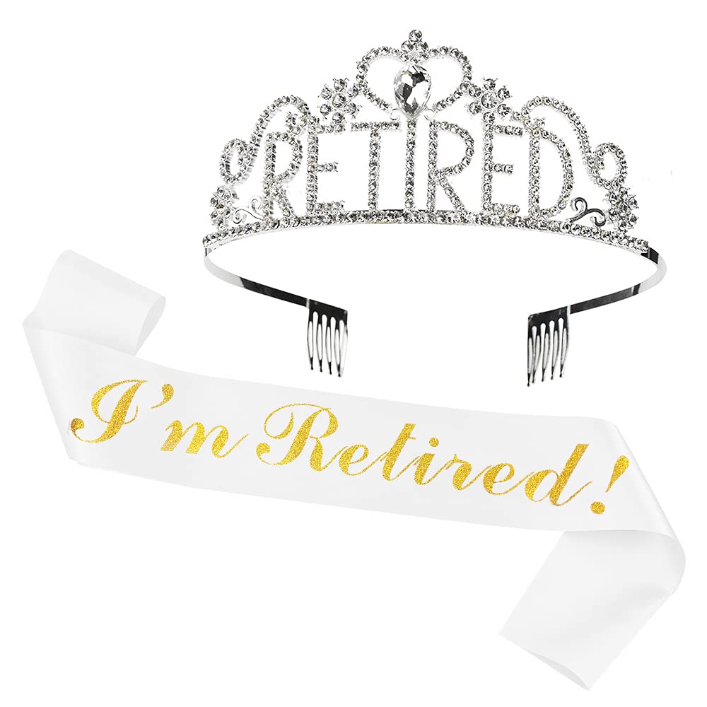 JETKONg Retirement Party Decorations Retired Tiaracrown, Retired Sash for Women Retirement gifts, Retirement Party Supplies, gif