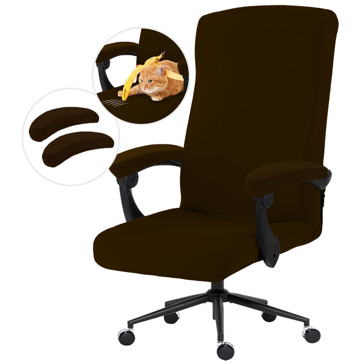 Stretch Computer Office Chair Cover With Armrest Covers Durable Zipper Universal Washable Removable Spandex Rotating Boss Chair