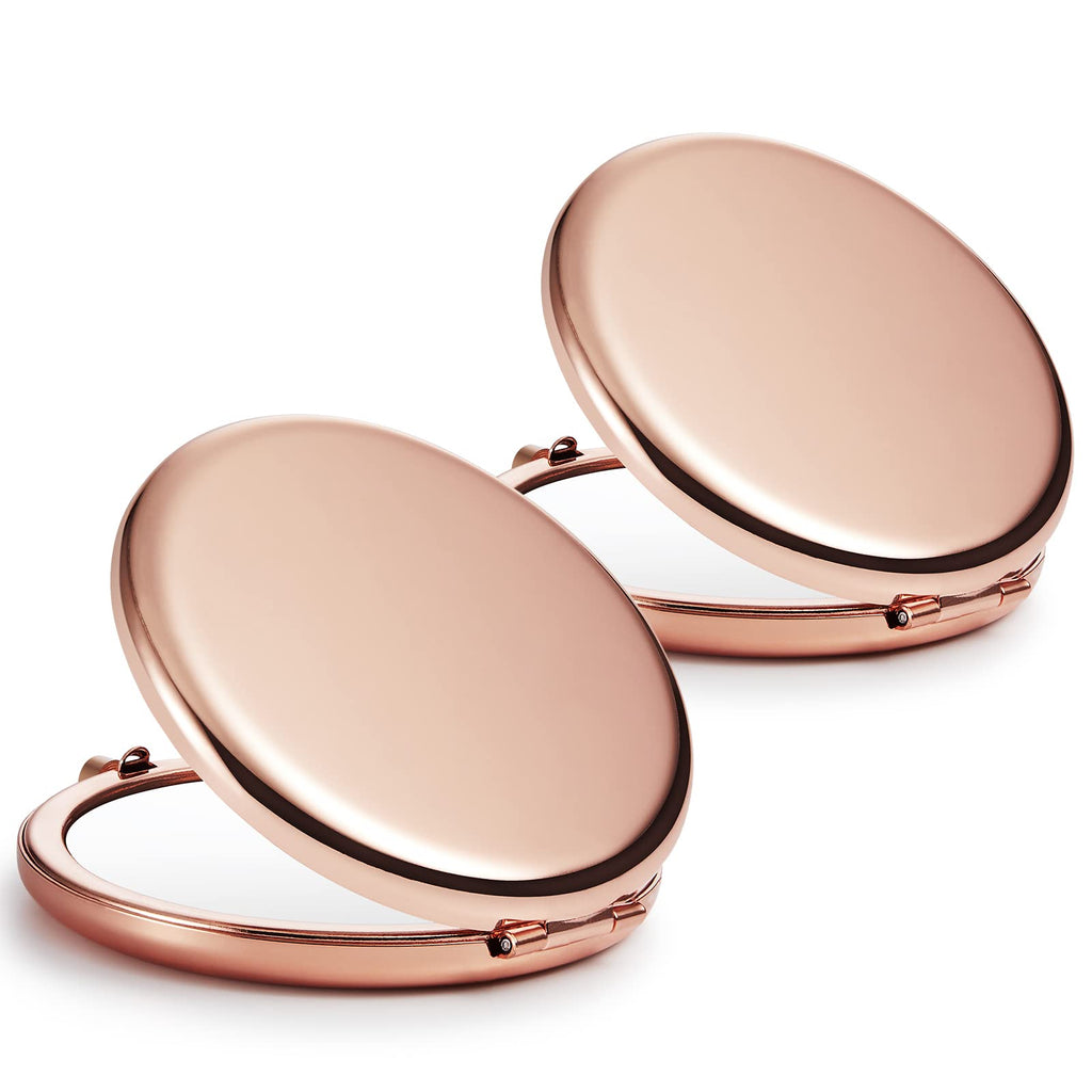 Getinbulk Compact Mirror Bulk, Set of 2 Double-Sided 1X/2X Magnifying Purse Pocket Makeup Mirrors(Round, Rose Gold)