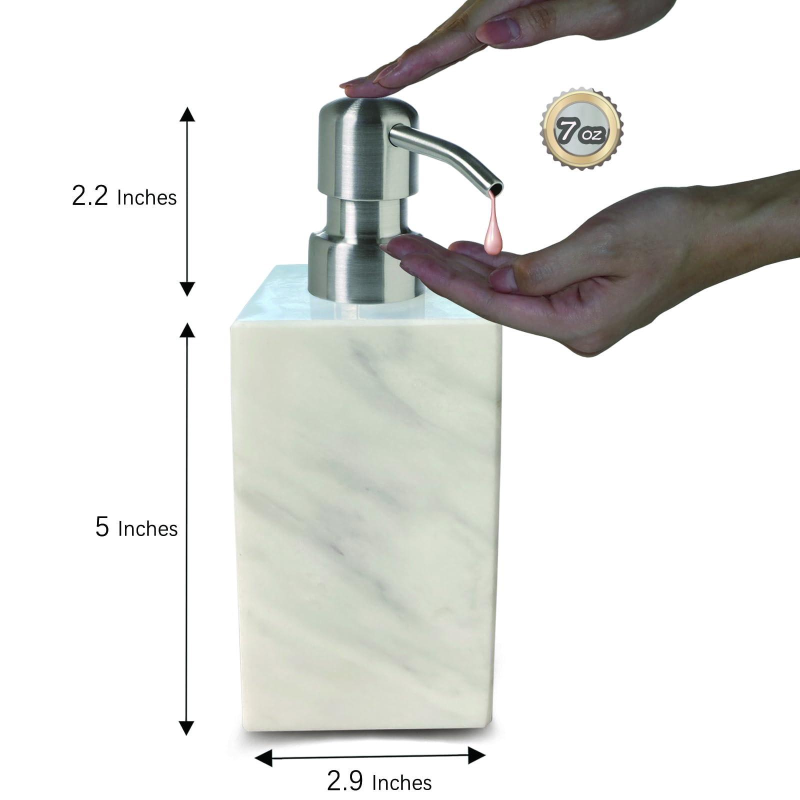 Hand Liquid&Lotion Soap Dispenser Pump Bottle Natural Marble For Kitchen Bathroom Countertop Laundry Room Holds Dish Soap Shampo