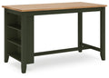 Signature Design by Ashley Gesthaven Modern Counter Height Dining Table with 3 Shelves and Trestle Base, Light Brown & Green