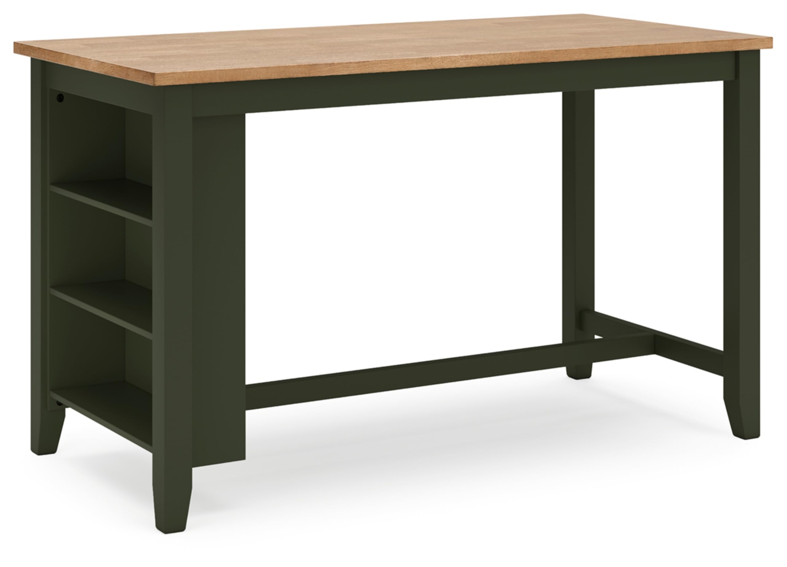 Signature Design by Ashley Gesthaven Modern Counter Height Dining Table with 3 Shelves and Trestle Base, Light Brown & Green