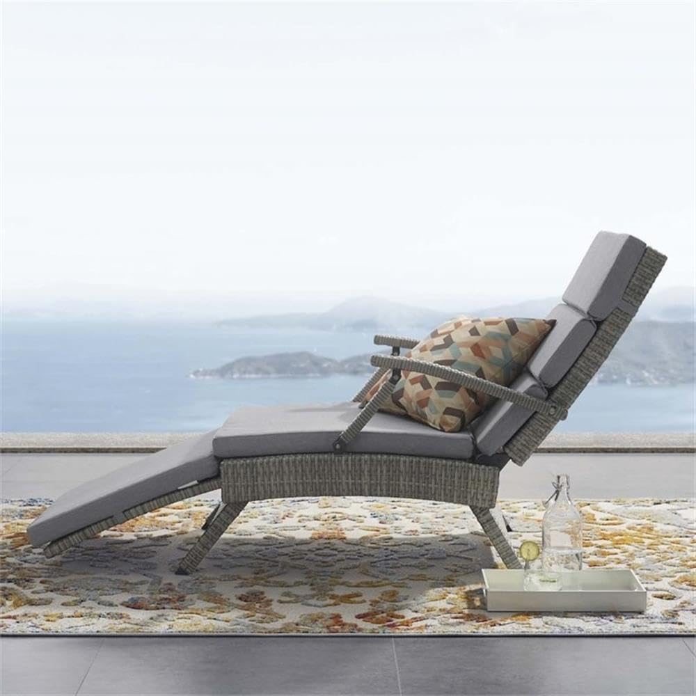Modway Envisage Outdoor Patio Wicker Rattan Chaise Lounge In Light Gray Gray