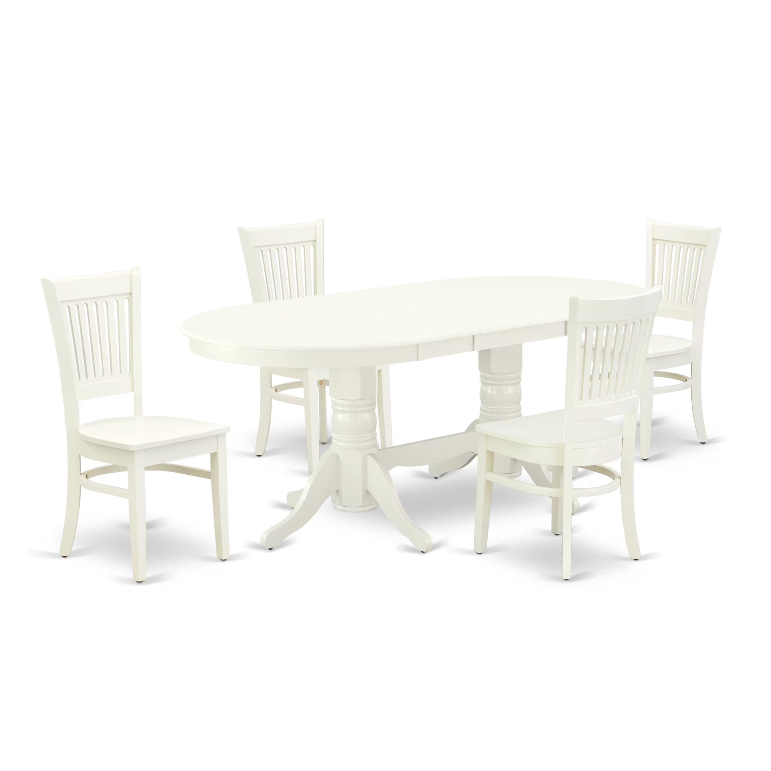 East West Furniture Vava5-Lwh-W 5 Piece Dining Room Furniture Set Includes An Oval Kitchen Table With Butterfly Leaf And 4 Dining Chairs, 40X76 Inch, Linen White