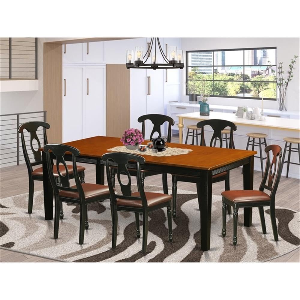 East West Furniture QUKE7-BCH-LC 7 Piece Dinette Set Consist of a Rectangle Dining Room Table with Butterfly Leaf and 6 Faux Leather Upholstered Dining Chairs, 40x78 Inch, Black & Cherry