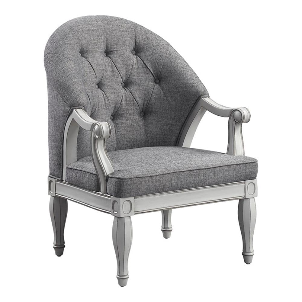 Acme Furniture Florian Button Tufted Fabric & Wood Chair in Gray/Antique White