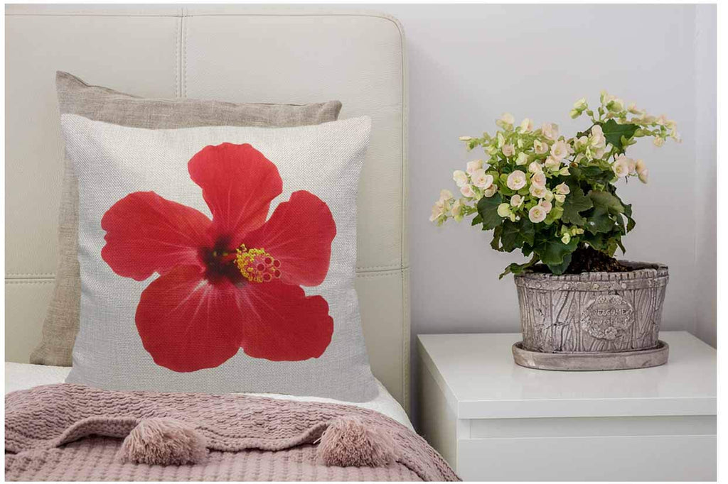 Wondertify Throw Pillow Case Cover Red Hibiscus Flower On A White Background Tropical - Soft Linen Pillow Case For Decorative Bedroom/Livingroom/Sofa/Farm House - Cushion Covers 18X18 Inch 45X45 Cm