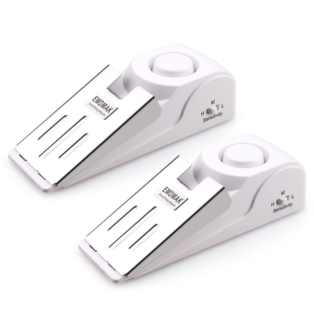 Emdmak Door Stop Alarm With 120Db Siren Door Stop For Home & Travel (White) (Pack Of 2)