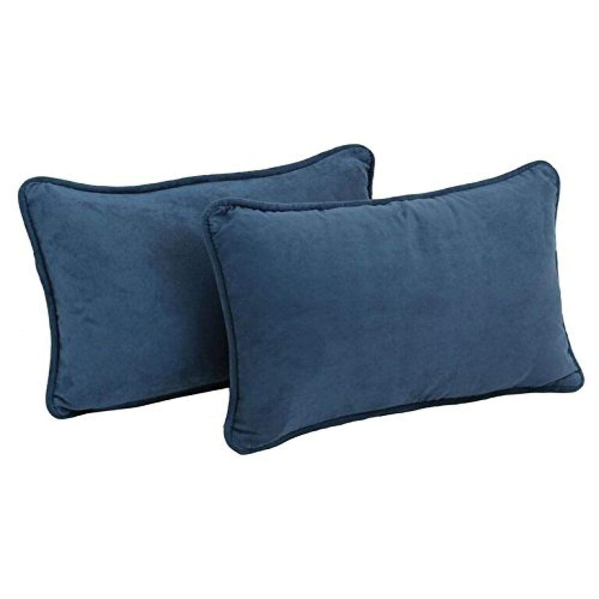 Blazing Needles Corded Solid Microsuede Rectangular Throw Pillows with Inserts (Set of 2), 20&quot; by 12&quot;, Indigo