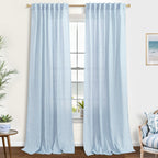 Koufall Pale Blue Curtains 96 Inches Long For Living Room,Linen Sheer Pleated Coastal Curtains For Nursery Boy Girl,Pastel Light Blue