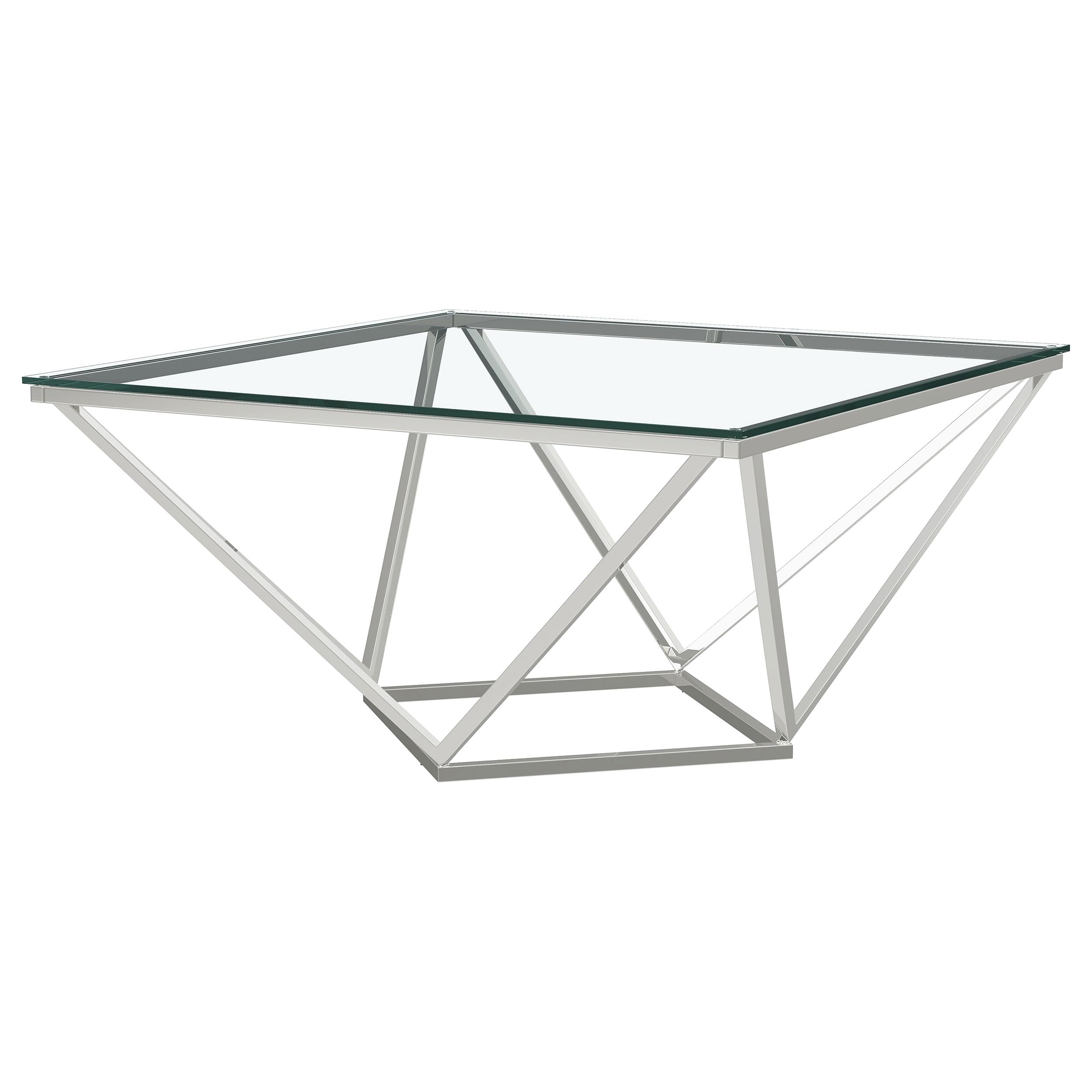Coaster Home Furnishings Brittania Square Geometric Coffee Table with Clear Tempered Glass Top Nickel