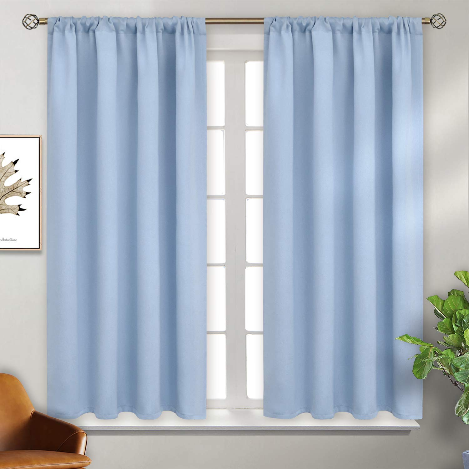 Bgment Baby Blue Room Darkening Curtains 54 Inches Length For Kids Bedroom - Thermal Insulated Rod Pocket Short Window Curtain F