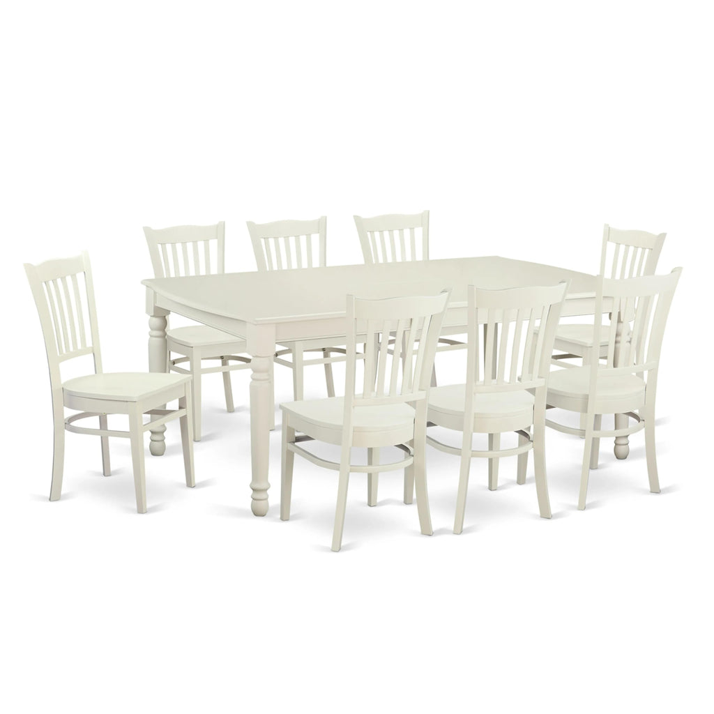 East West Furniture DOGR9-LWH-W 9 Piece Kitchen Table Set Includes a Rectangle Dining Table with Butterfly Leaf and 8 Dining Room Chairs, 42x78 Inch, Linen White