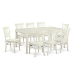 East West Furniture DOGR9-LWH-W 9 Piece Kitchen Table Set Includes a Rectangle Dining Table with Butterfly Leaf and 8 Dining Room Chairs, 42x78 Inch, Linen White
