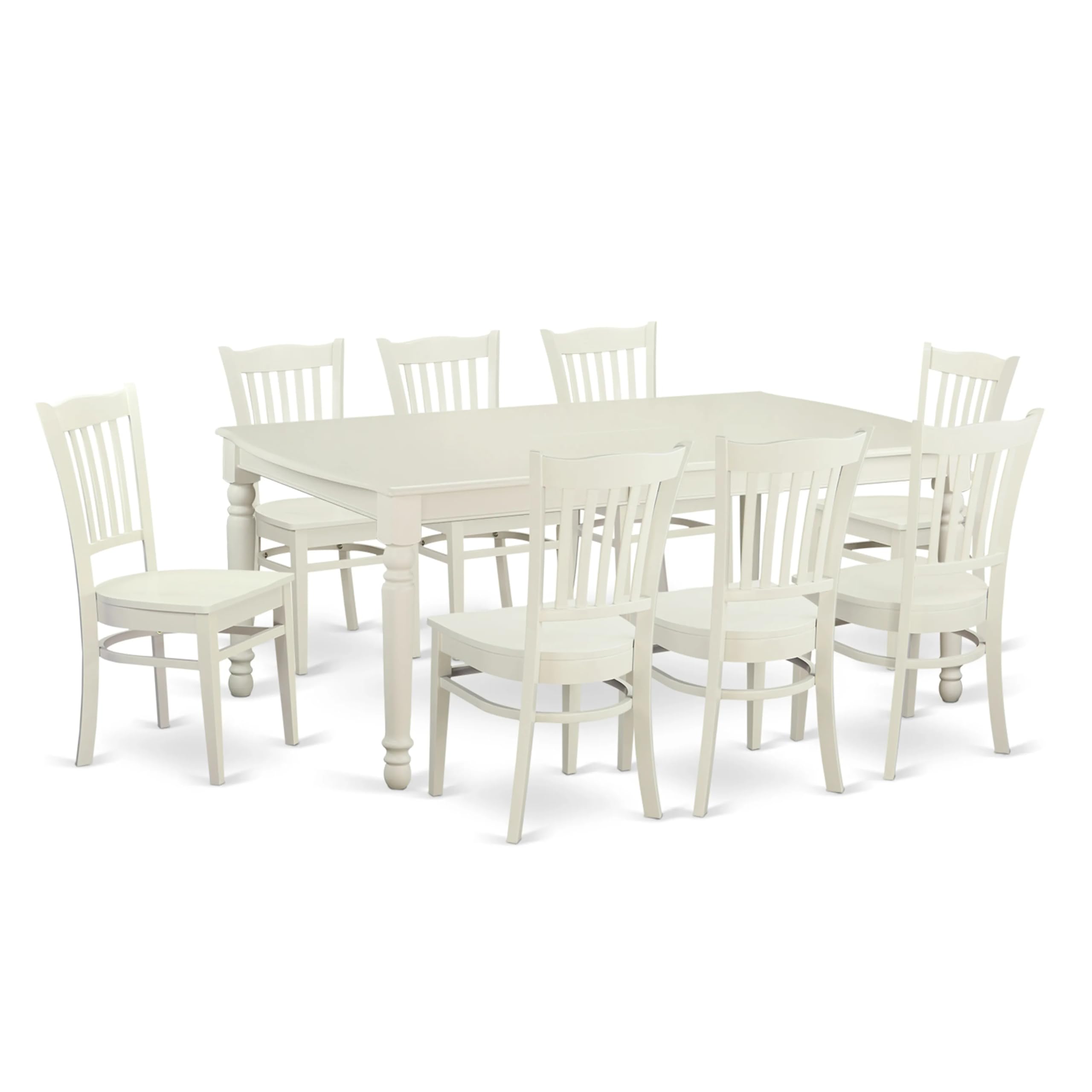 East West Furniture DOGR9-LWH-W 9 Piece Kitchen Table Set Includes a Rectangle Dining Table with Butterfly Leaf and 8 Dining Room Chairs, 42x78 Inch, Linen White