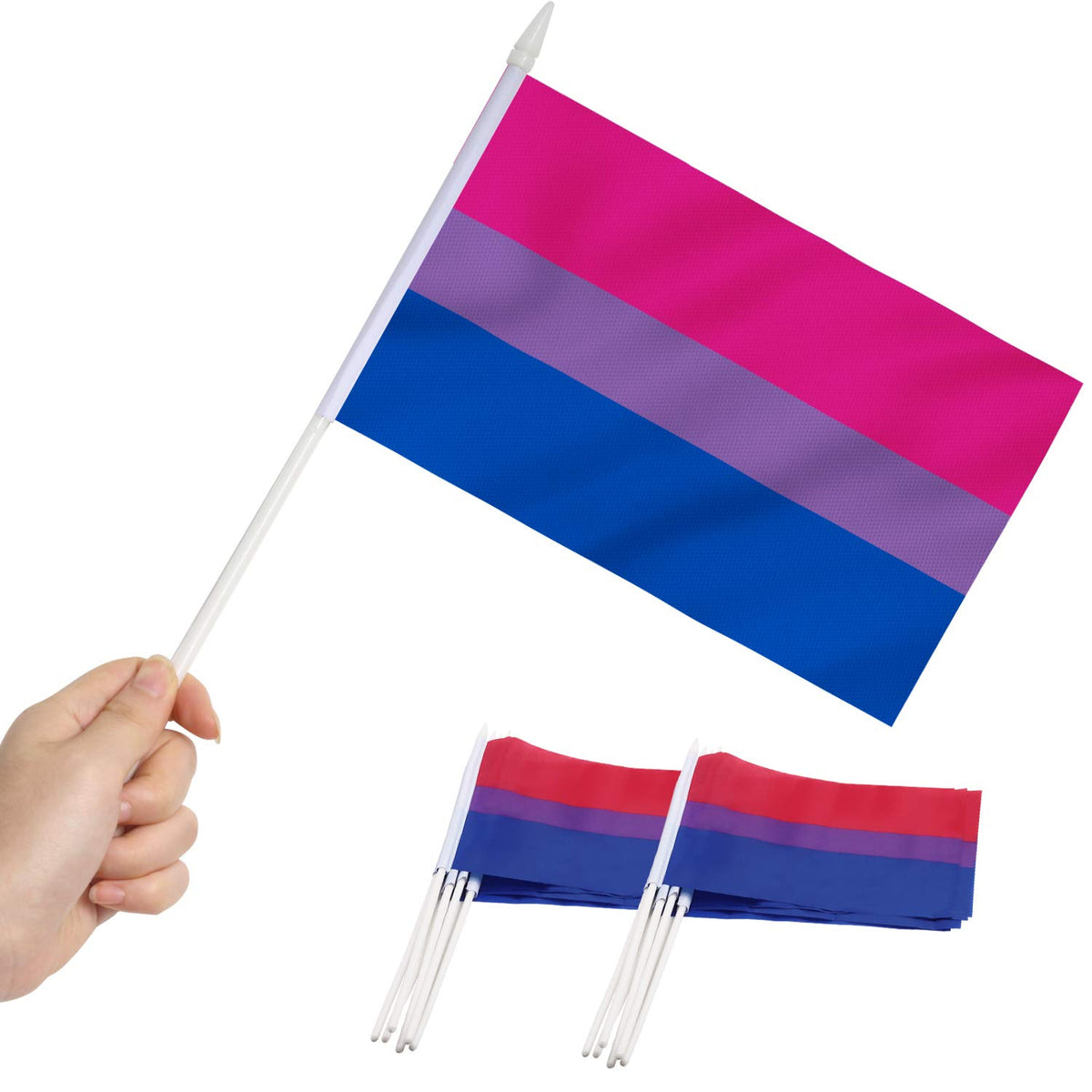 Anley Bisexual Pride Mini Flag 12 Pack - Hand Held Small Miniature Bi Pride Rainbow Flags On Stick - Fade Resistant & Vivid Colo