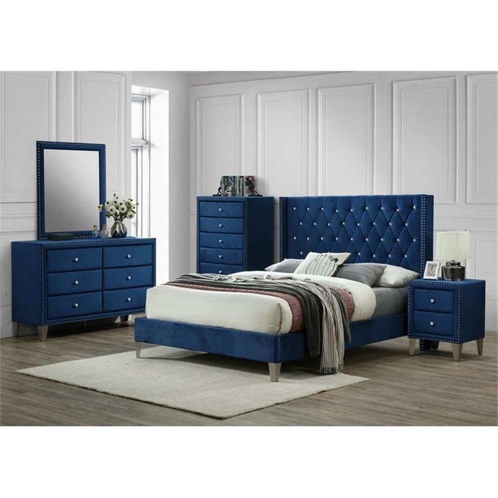 Better Home Products Alexa Velvet Upholstered Full Platform Bed in Blue