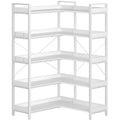Rolanstar Bookshelf 5 Tier With 4 Hooks, Reversible Corner Bookshelf, 65' Industrial Wooden Bookcase With Open Shelves And Metal Frame For Living Room, Bedroom, Home Office, White
