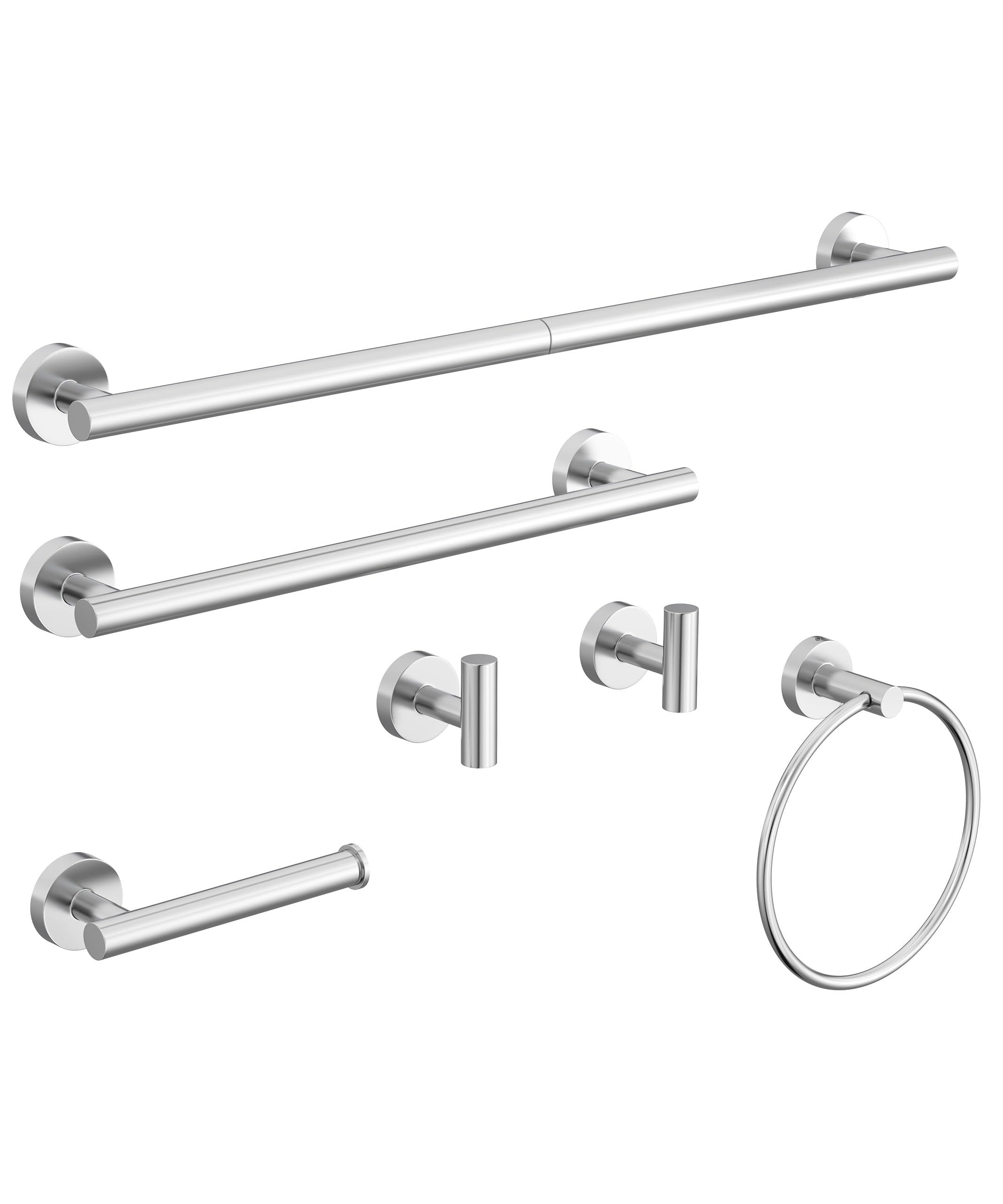 HOMEMYSTIQUE 6 Pcs Chrome Bathroom Hardware Accessories Set SUS304 Stainless Steel Towel Rack and Toilet Paper Holder Set Towel 