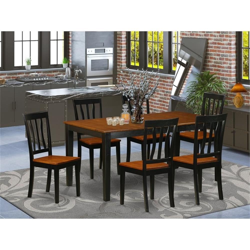 East West Furniture NIAN7-BCH-W 7 Piece Dining Set Consist of a Rectangle Dining Room Table with Butterfly Leaf and 6 Wood Seat Chairs, 36x66 Inch, Black & Cherry
