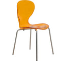Modern Oyster Side Chair in Transparent Orange with Chromed Base