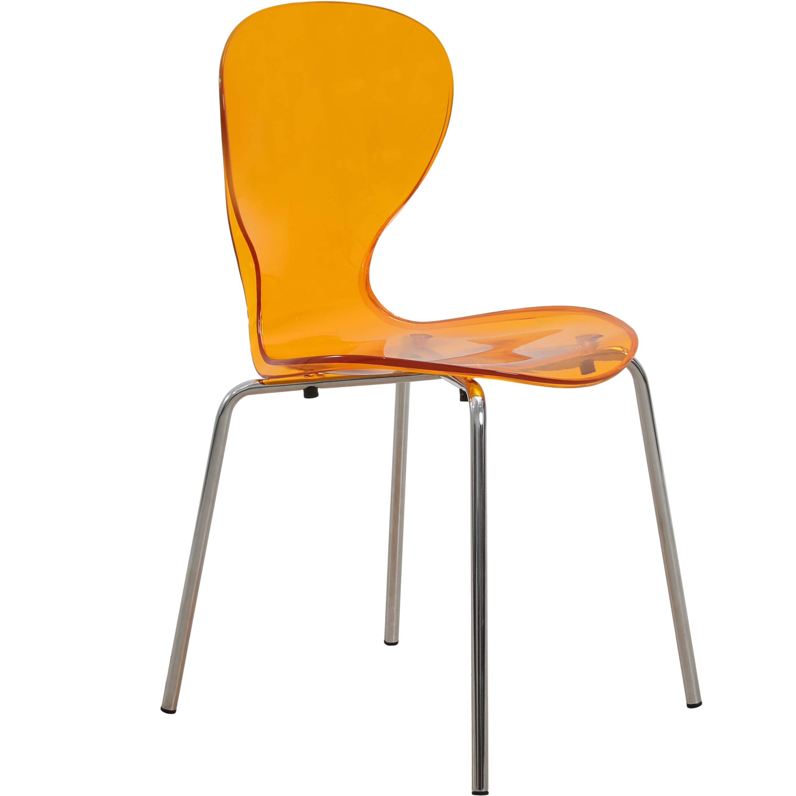 Modern Oyster Side Chair in Transparent Orange with Chromed Base