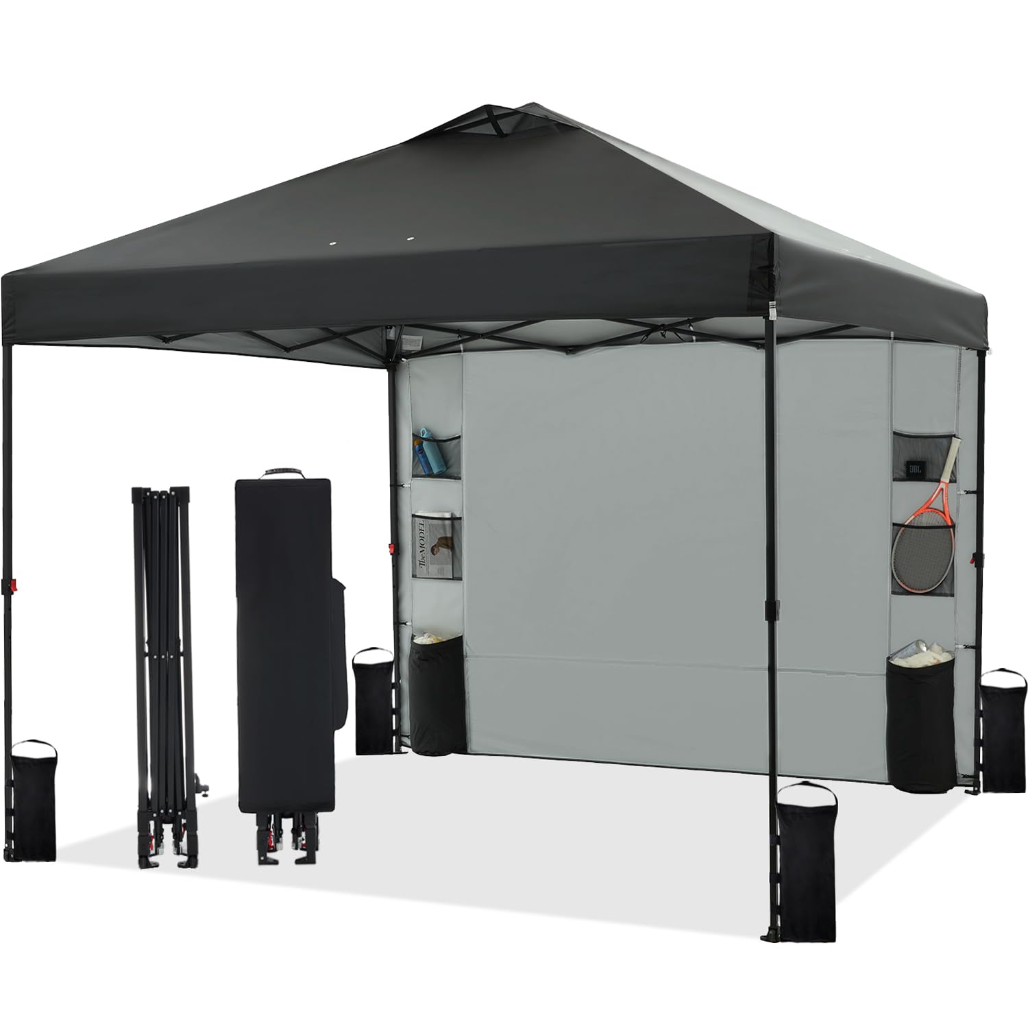 Tunbne 10'X10' 1-Person Setup Pop Up Canopy Tent With Sidewall And 6 Pockets, Patented One Push, Instant Shade Canopy With Vente