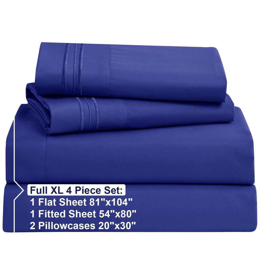 Nestl Full Xl Sheets Sets - 4 Piece Full Xl Size Sheets, Double Brushed Royal Blue Sheets, Hotel Luxury Full Xl Sheet Set, Extra Soft Bedding Sheets & Pillowcases