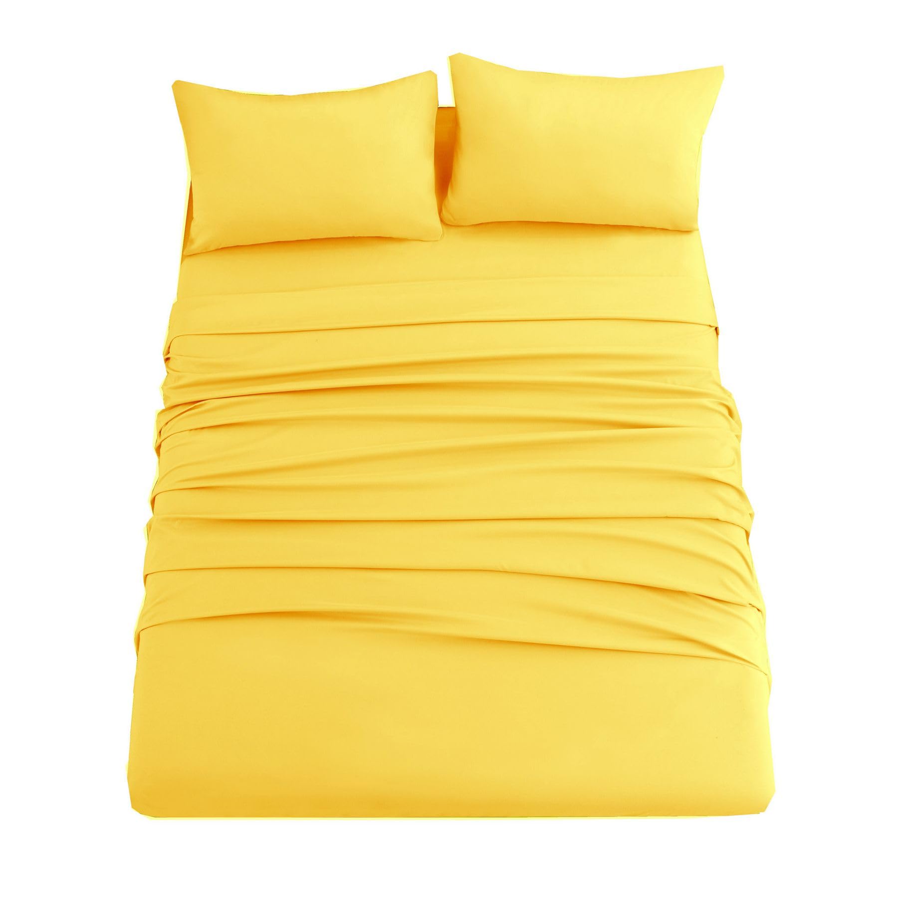 Ghooss Yellow Full Sheets Extra Soft Bed Sheets Brushed Microfiber 1800 Sheets - Deep Pocket, Wrinkle & Fade Free - 4 Piece-Yell