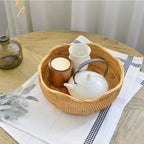 Amololo Handmade Rattan Round Fruit Basket Food Storage Bowls Kitchen Organizer Snack Serving Bowl, 11 Inch Boho Wicker Bread Bo