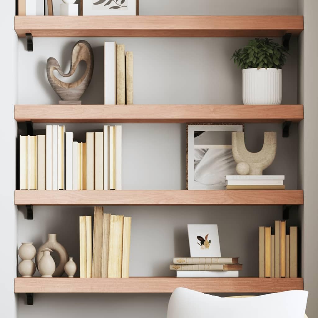 vidaXL Rustic Wall Shelf in Light Brown - Solid Oak Wood with Varnish Finish - Versatile Storage Solution for Living Room, Bedroom, Office