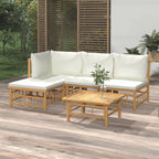 vidaXL 5-Piece Bamboo Patio Lounge Set, Cream White Cushions, with Sturdy Table for Outdoor, Garden, Backyard Living – Modular & Weather-Resistant Design