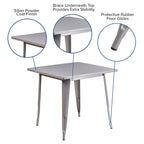Flash Furniture Felix Commercial Grade 31.5" Square Silver Metal Indoor-Outdoor Table