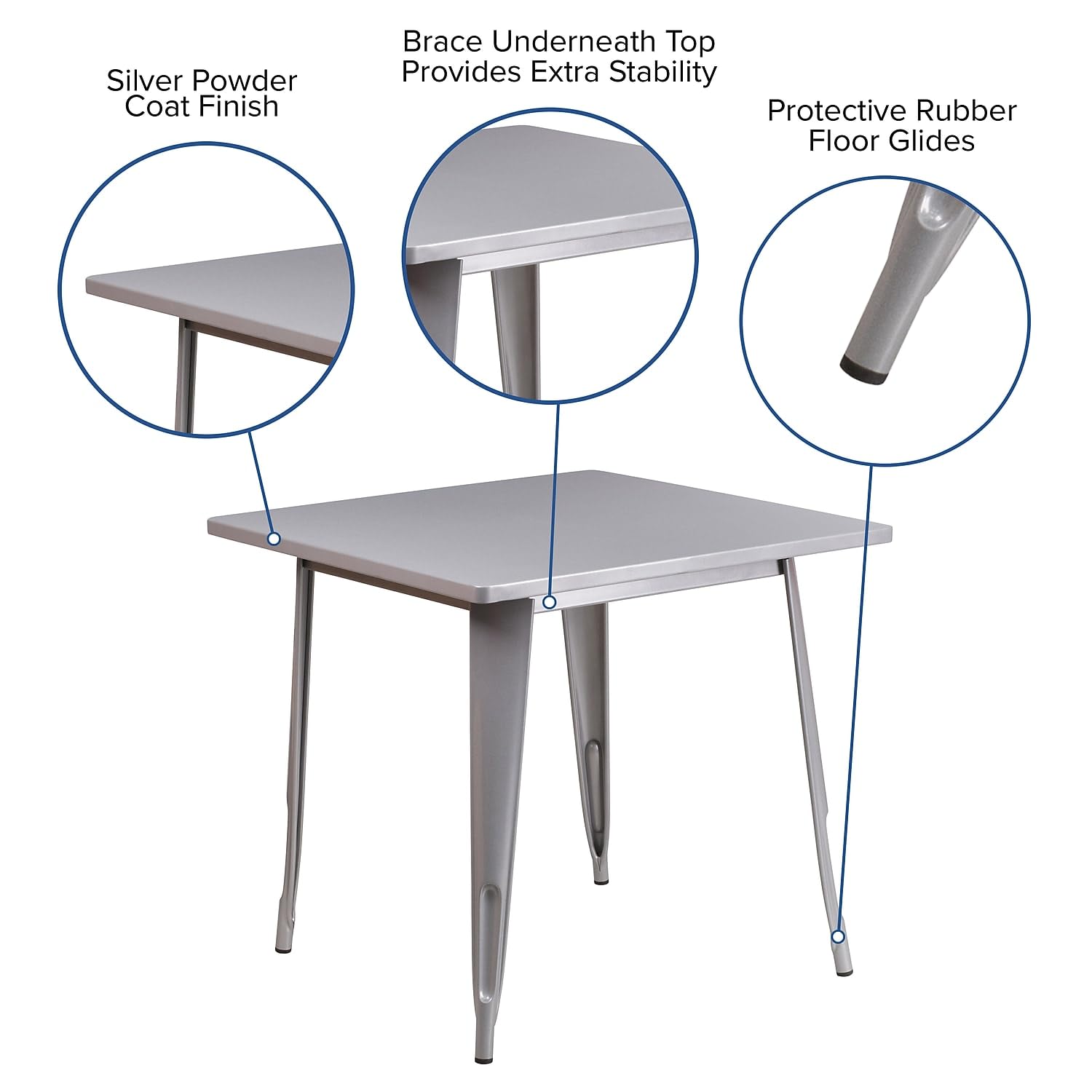 Flash Furniture Felix Commercial Grade 31.5" Square Silver Metal Indoor-Outdoor Table