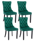 Green Velvet Dining Chairs Set Of 4, Upholstered Dining Room Chairs With Back Ring Pull Trim And Solid Wood Legs, Tufted Wingbac