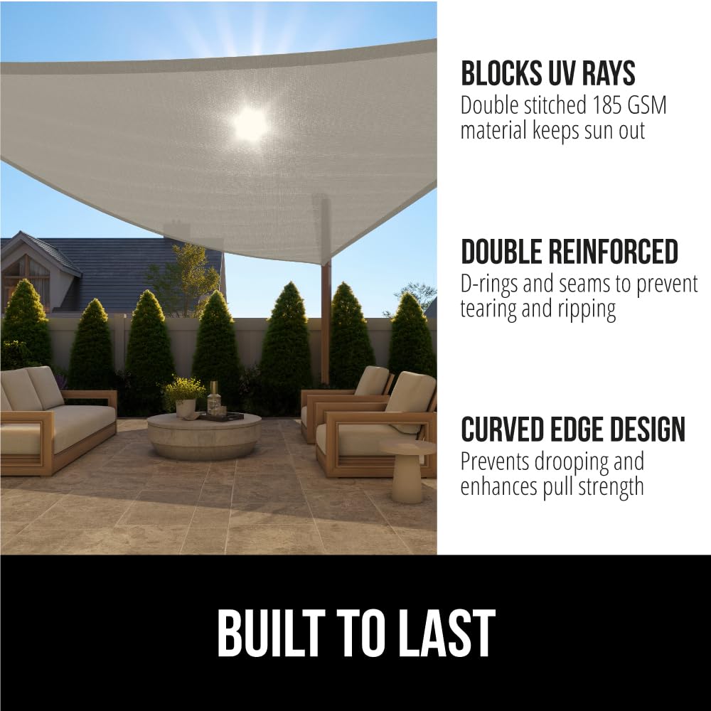 Gorilla Grip Heavy Duty Sun Shade, Uv Protection Fade Tear And Rust Resistant Triangle Sunshade Canopy, Curved Edges Blocks Sunlight, Breathable Sail, Outdoor Patio, Lawn Garden Butter Cream
