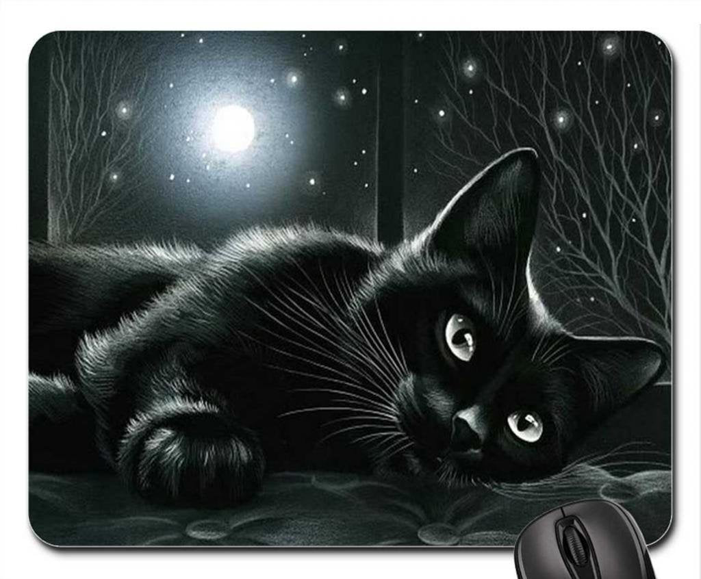 Schoolsupplies Black Cat In Moonlight Mouse Pad, Mousepad (Cats Mouse Pad)